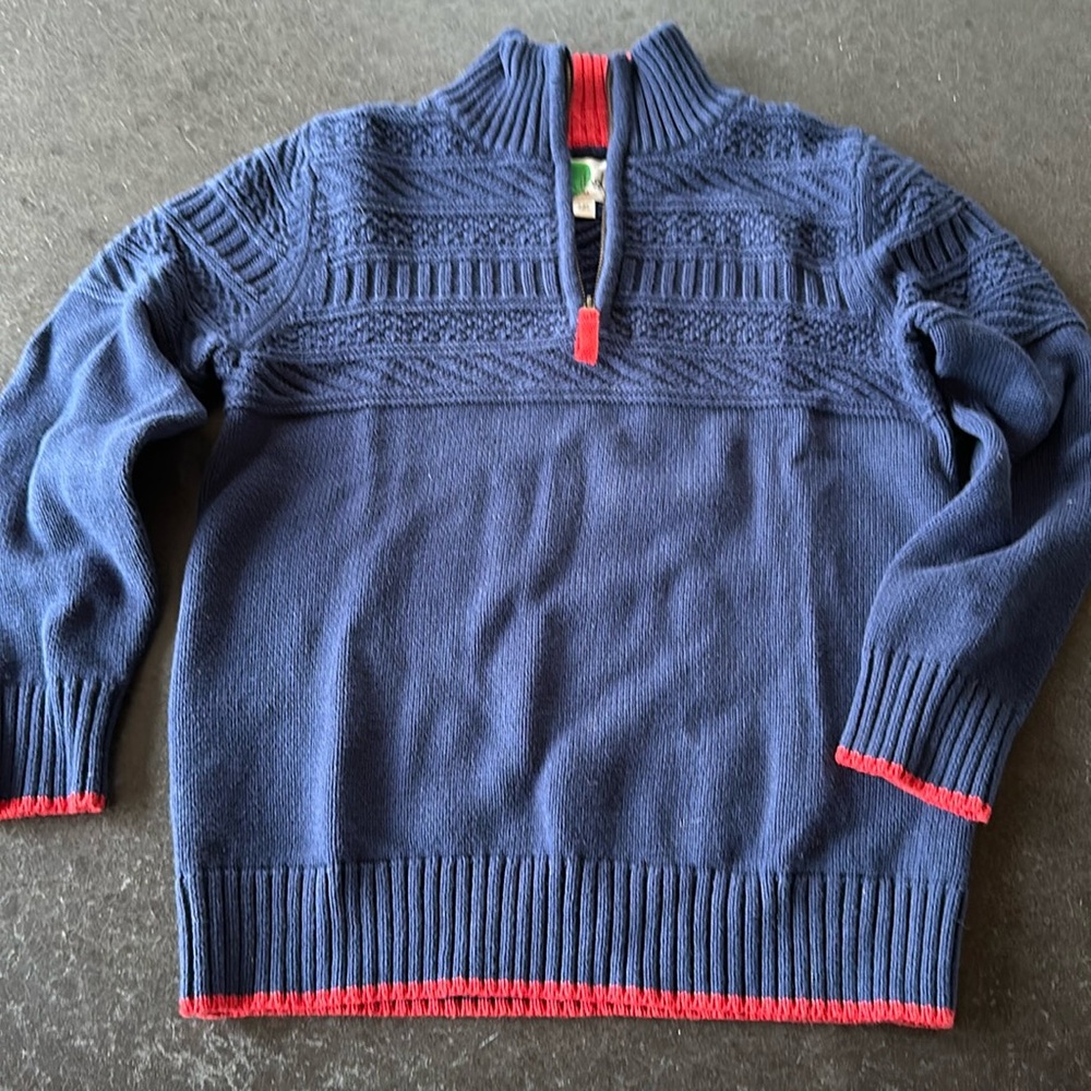 Mini Biden navy blue 1/4 zip cotton sweater.